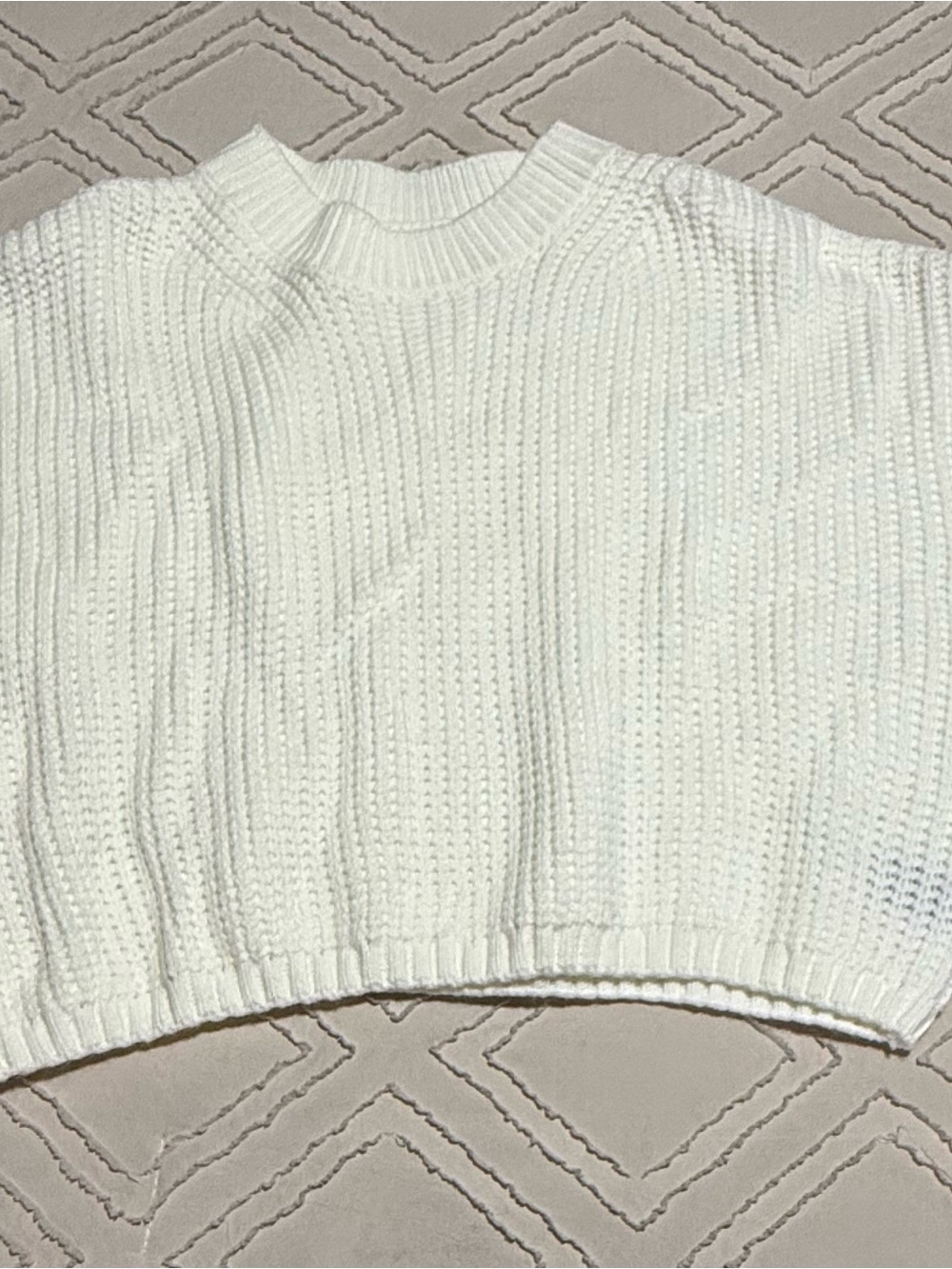 SHEIN Cream Ribbed Crewneck Sweater
